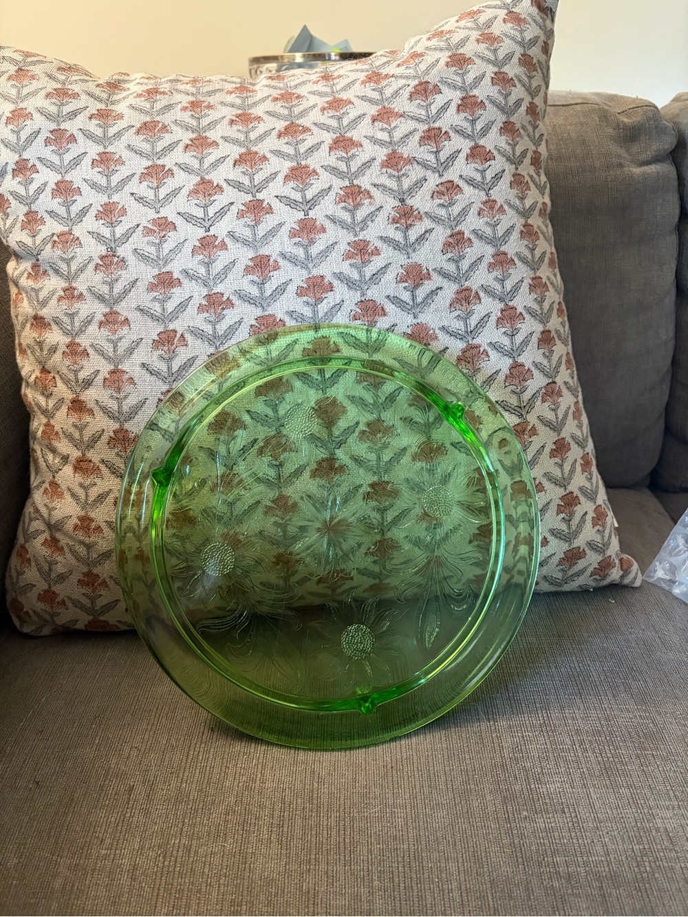 Green Depression Glass Serving Platter